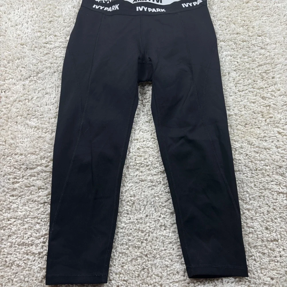 Ivy Park Leggings Womens Size M Black Logo Waistband Activewear 29L13JBLK